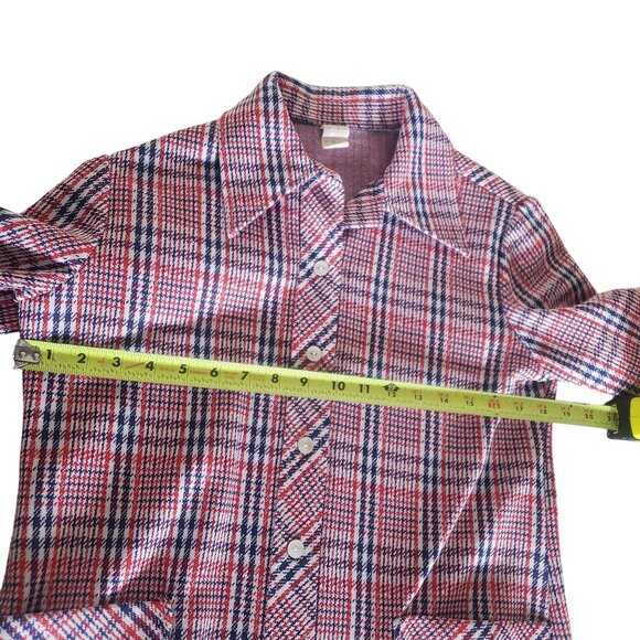Vintage 70s Red White Blue Plaid Button Up Shirt Shacket  Size 13/14 Mod Punk - Picture 8 of 8